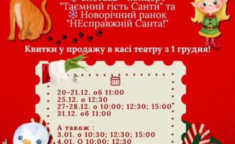 Новорічне свято: вистава “Таємний гість Санти” та ранок “НЕсправжній Санта” у театрі